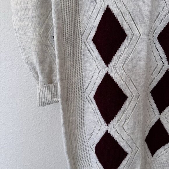 Next Sweater Dress Cream Maroon Argyle NWT Size Medium Acrylic Wool Nylon - Picture 2 of 8